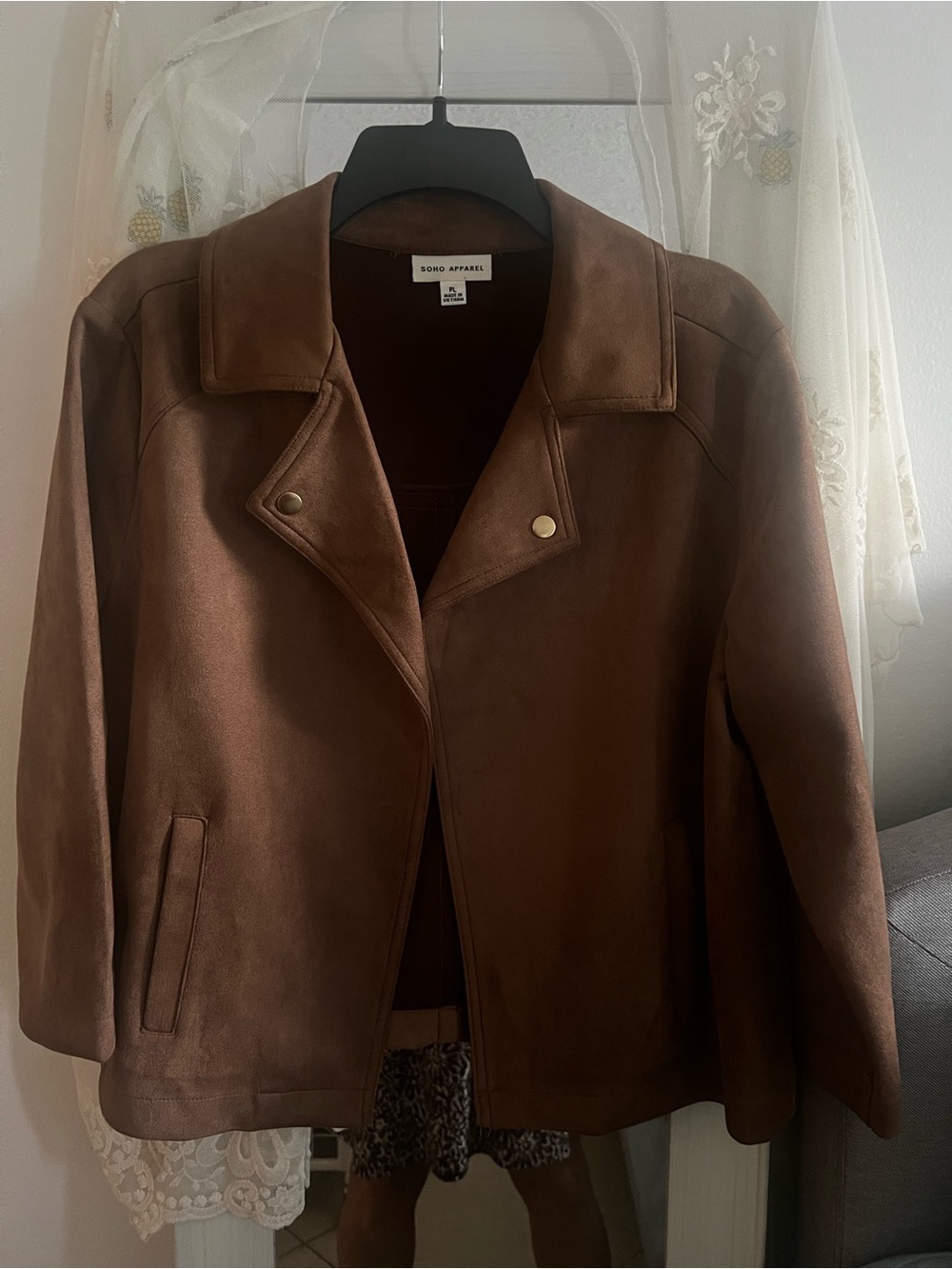 Soho Apparel Brown Suede-Look Snap Jacket